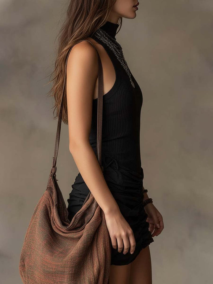 Abito Mini Ruché a Halter con Coste Bohemien