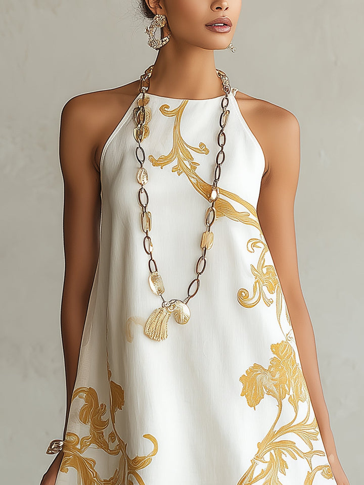 Abito Mini in Pizzo Stampato Oro Bianco