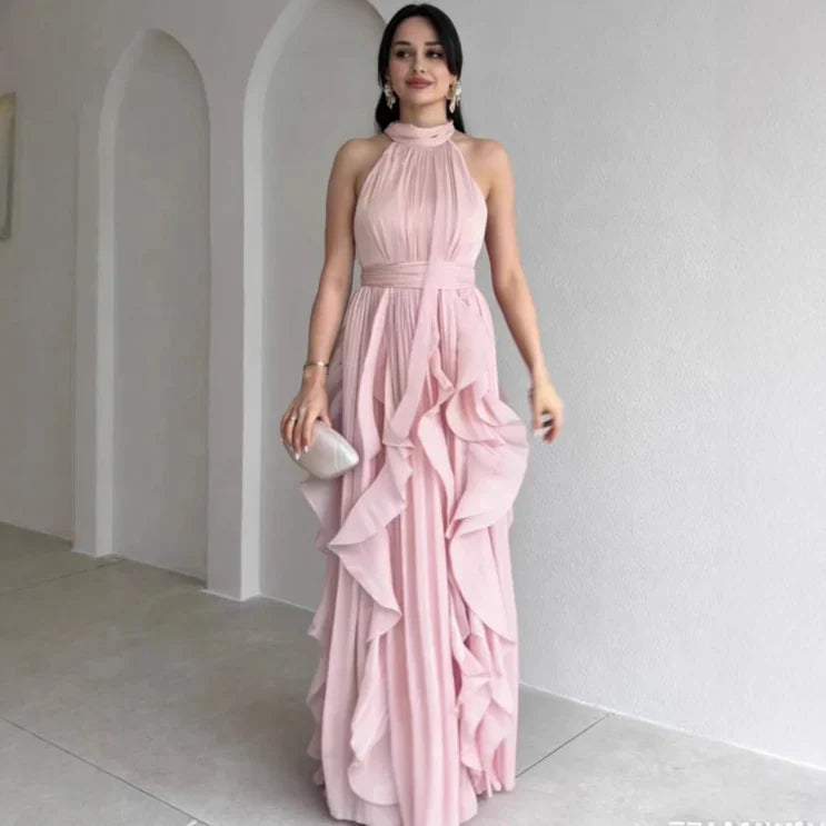 Orea™ Abito Maxi con Collo Alto e Volant a Strati