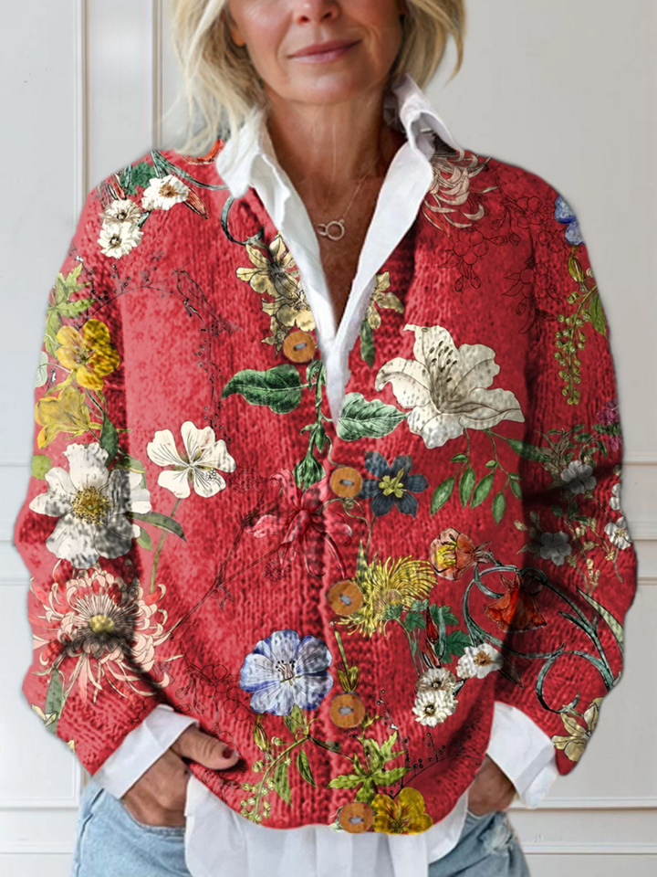 Cardigan con stampa floreale vintage e bottoni