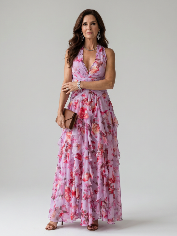 Abito Maxi Floreale con Corpino Arricciato Nori™