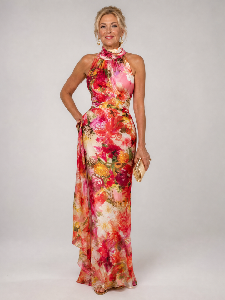 Elisabetta™ Abito Maxi con Scollo All'Americana e Stampa Floreale