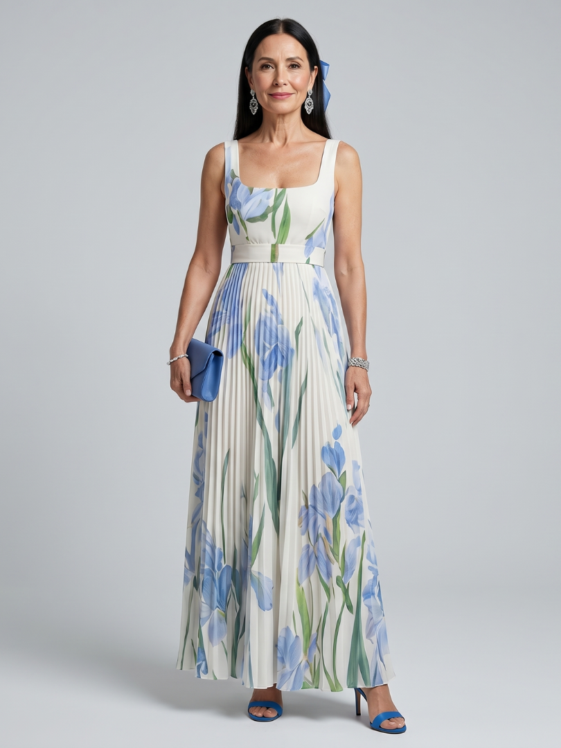 Abito Midi Senza Maniche con Scollo Quadrato e Stampa Floreale Ophelia™