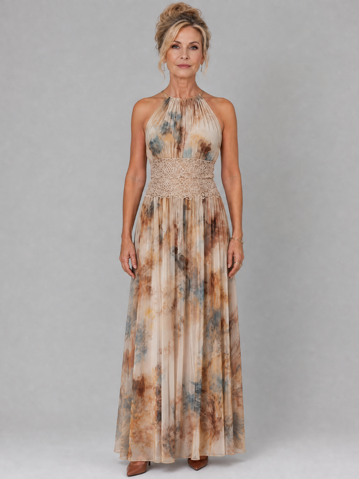 Elavenue™ Abito Maxi con Scollo All'Americana e Vita in Pizzo