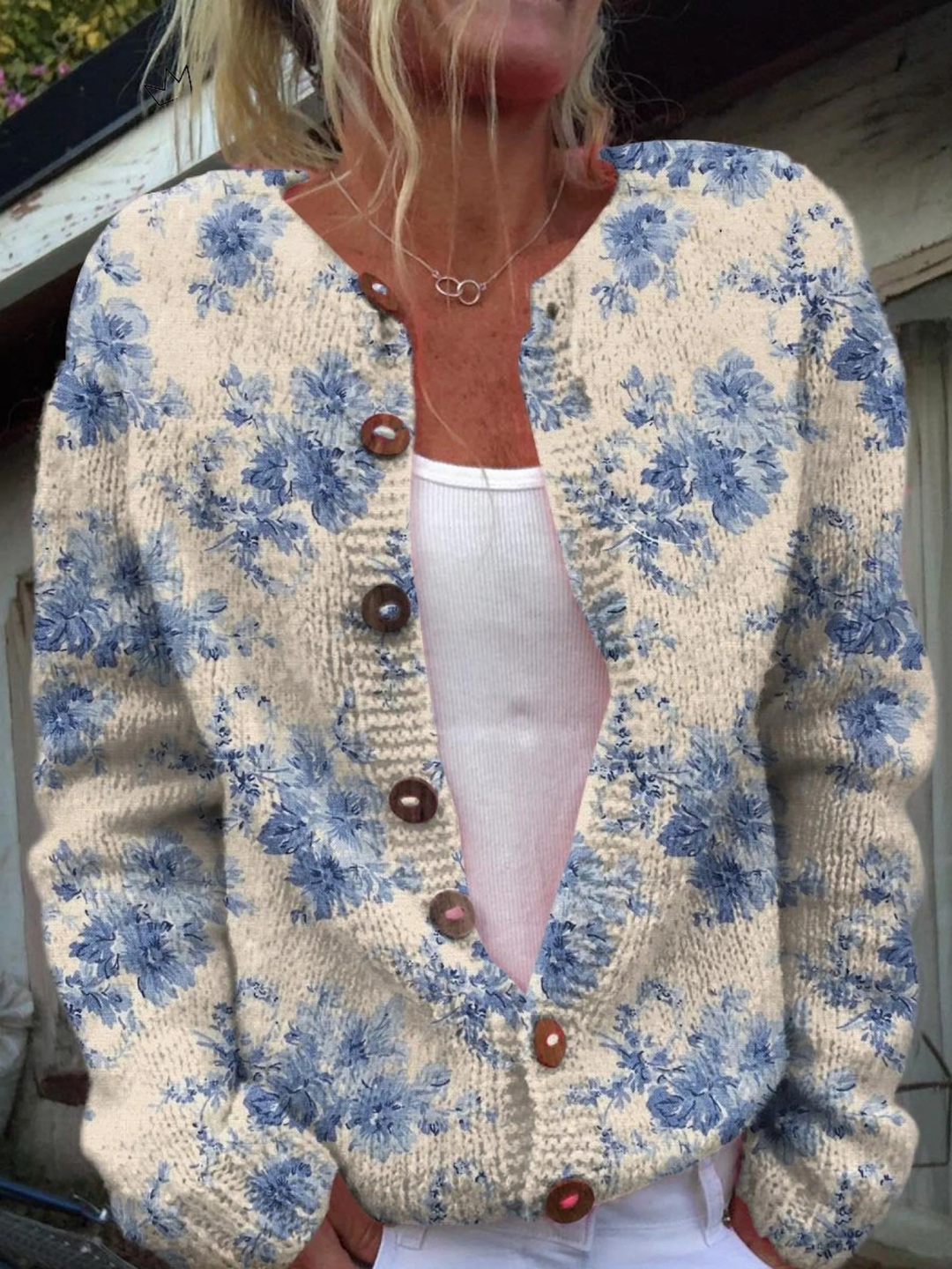 Cardigan casual con stampa floreale e bottoni