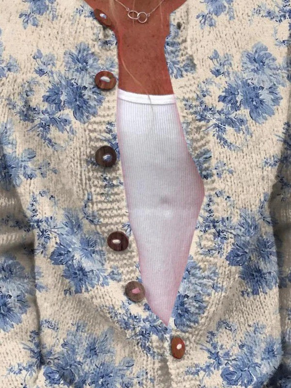 Cardigan casual con stampa floreale e bottoni