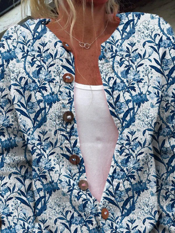 Cardigan casual con stampa floreale e bottoni