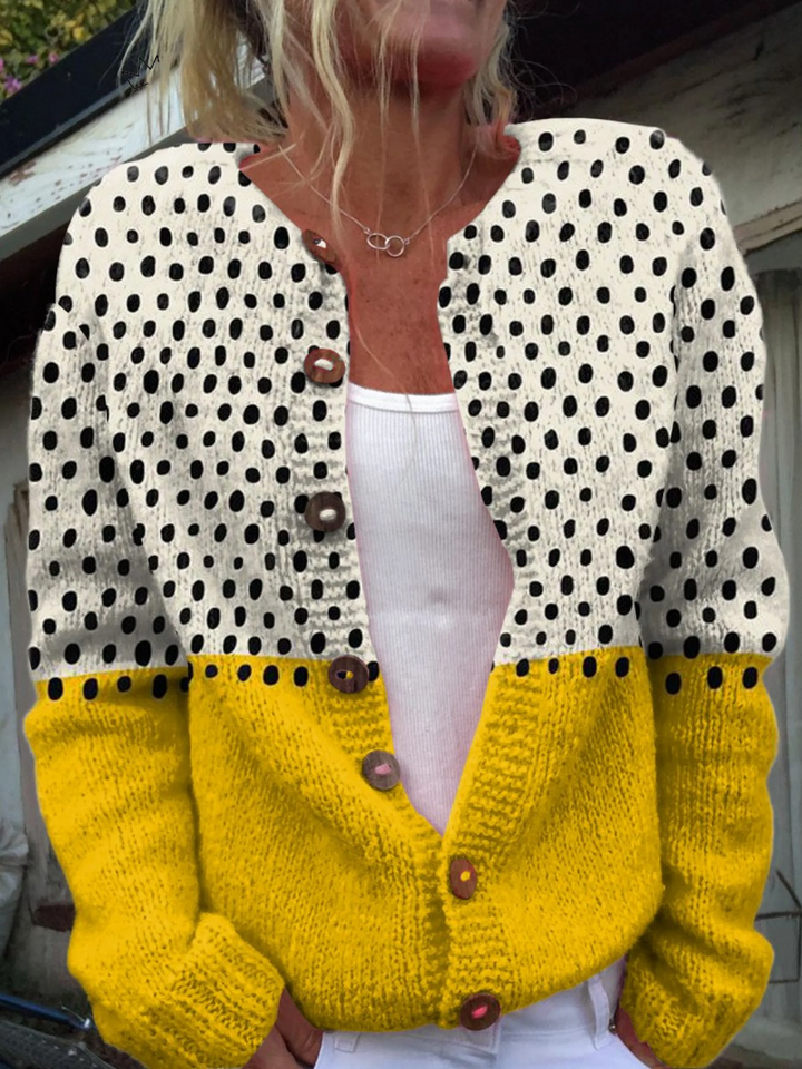 Maude | Cardigan giallo con stampa a pois e bottoni