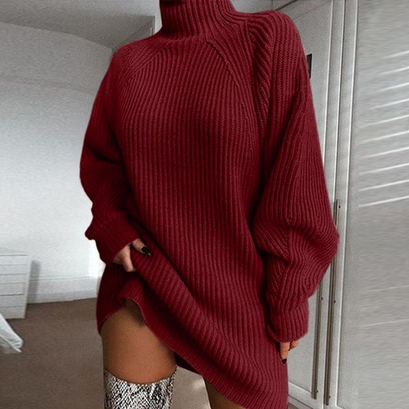Abito Maglione con Collo Alto e Maniche Raglan