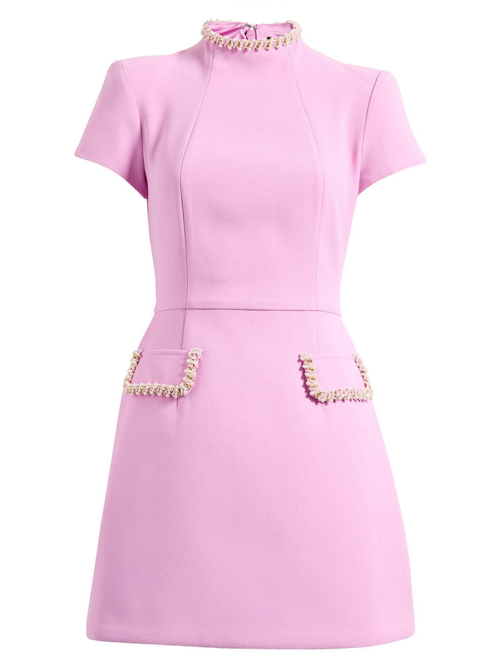 Abito Mini con Tasche e Bordo di Perle Rosa Squisito e Giocoso