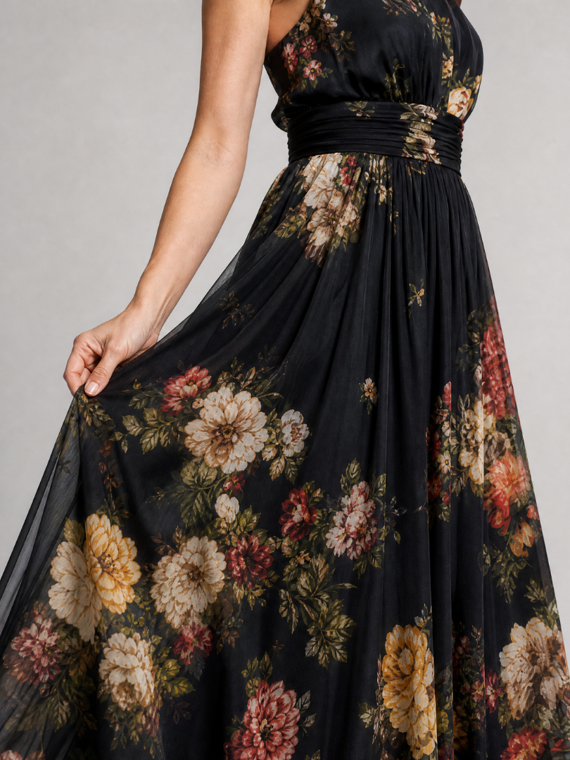 Sior™ Vestito Midi con Collo All'Americana a Fiori