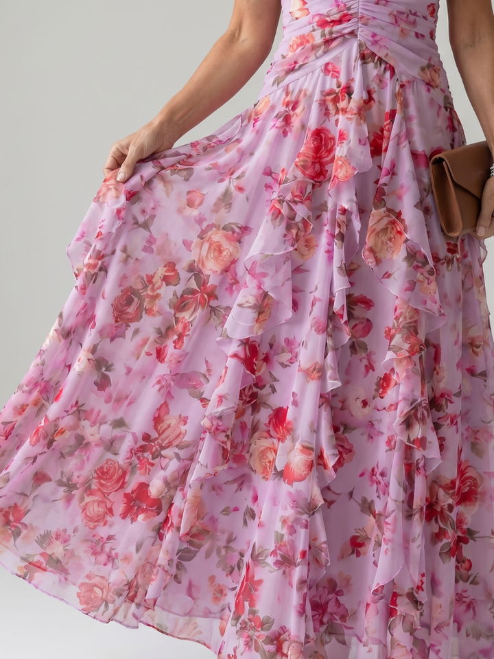 Abito Maxi Floreale con Corpino Arricciato Nori™