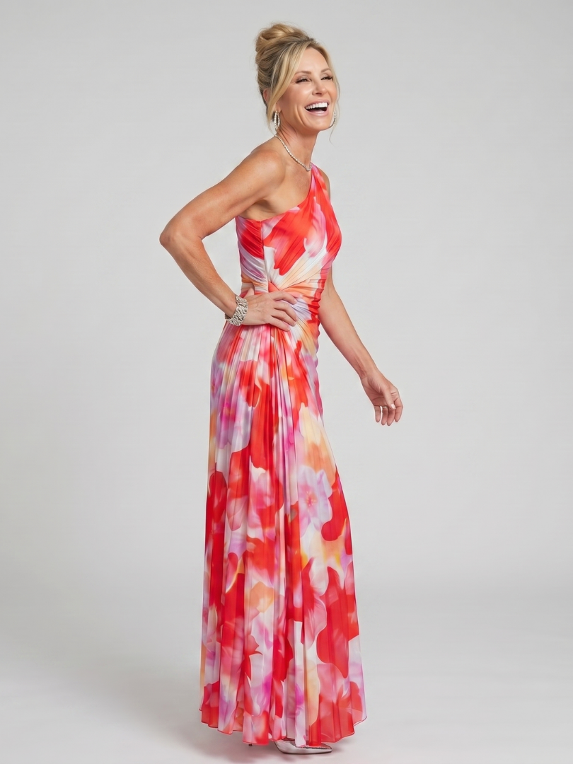 Taya™ Abito Midi con Corpino Plissettato a Spalla Unica
