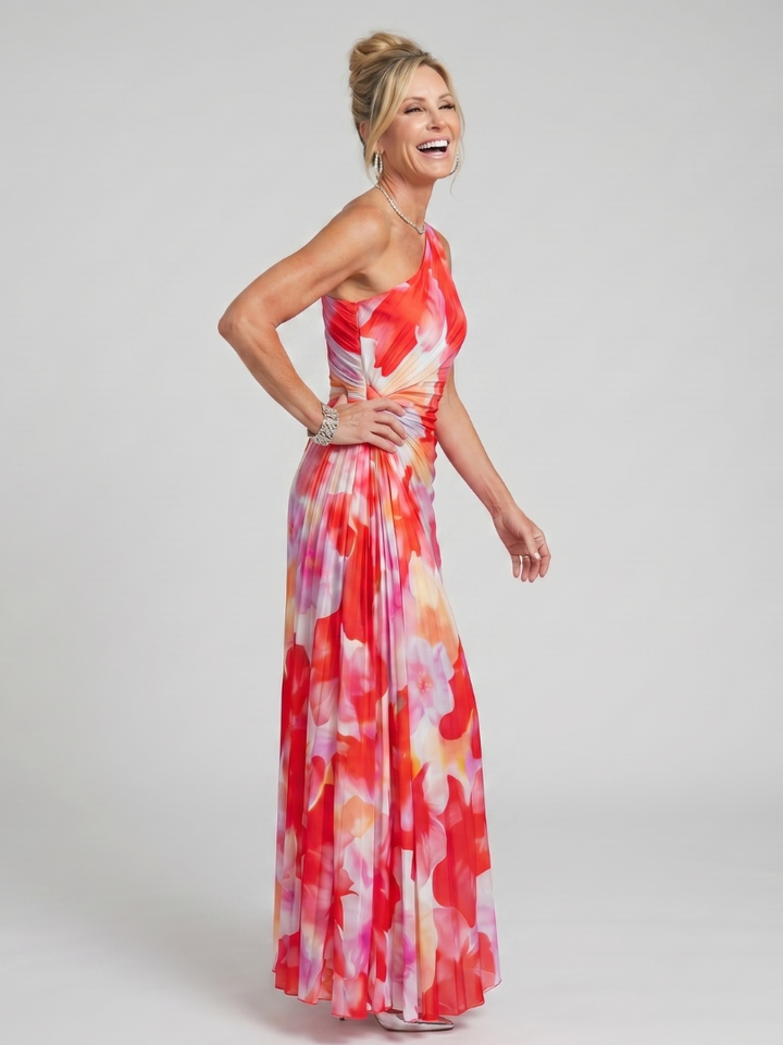 Taya™ Abito Midi con Corpino Plissettato a Spalla Unica