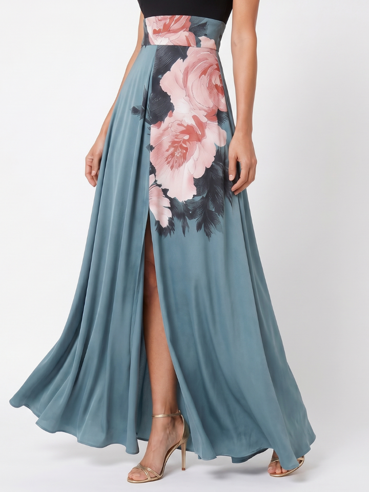 Abito Maxi con Scollo Halter e Gonna Floreale Olympas™