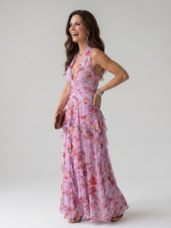 Abito Maxi Floreale con Corpino Arricciato Nori™