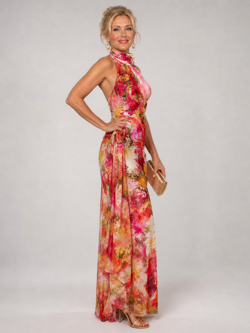 Elisabetta™ Abito Maxi con Scollo All'Americana e Stampa Floreale