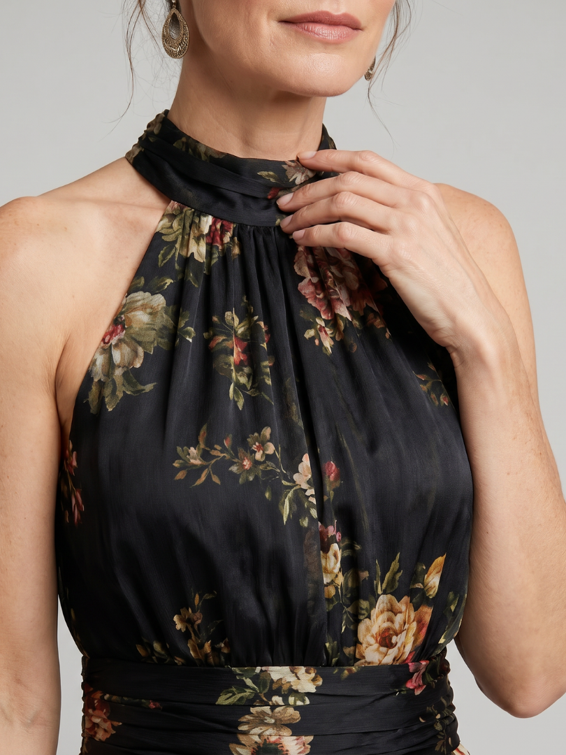 Sior™ Vestito Midi con Collo All'Americana a Fiori