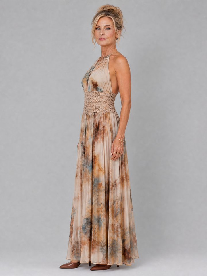 Elavenue™ Abito Maxi con Scollo All'Americana e Vita in Pizzo
