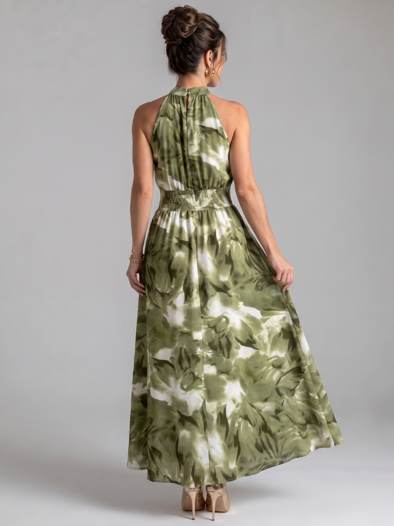 Olivia™ Abito Midi con Vita Arricciata e Stampa Astratta