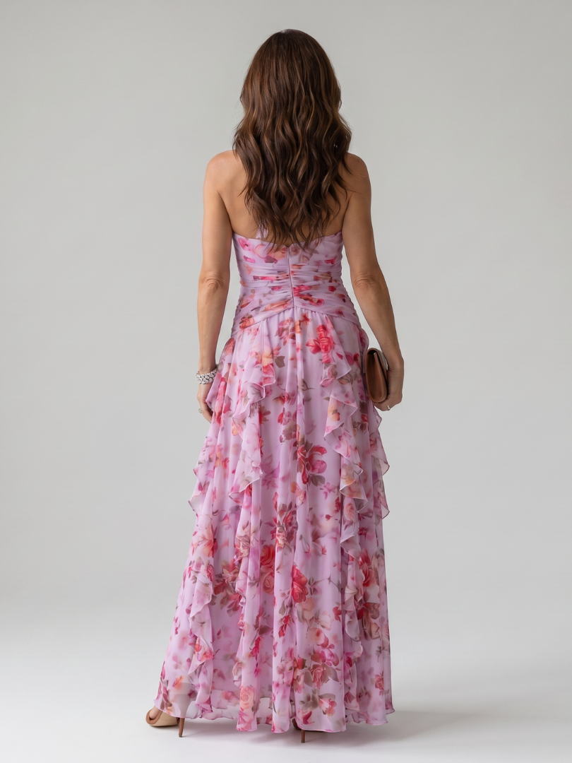 Abito Maxi Floreale con Corpino Arricciato Nori™