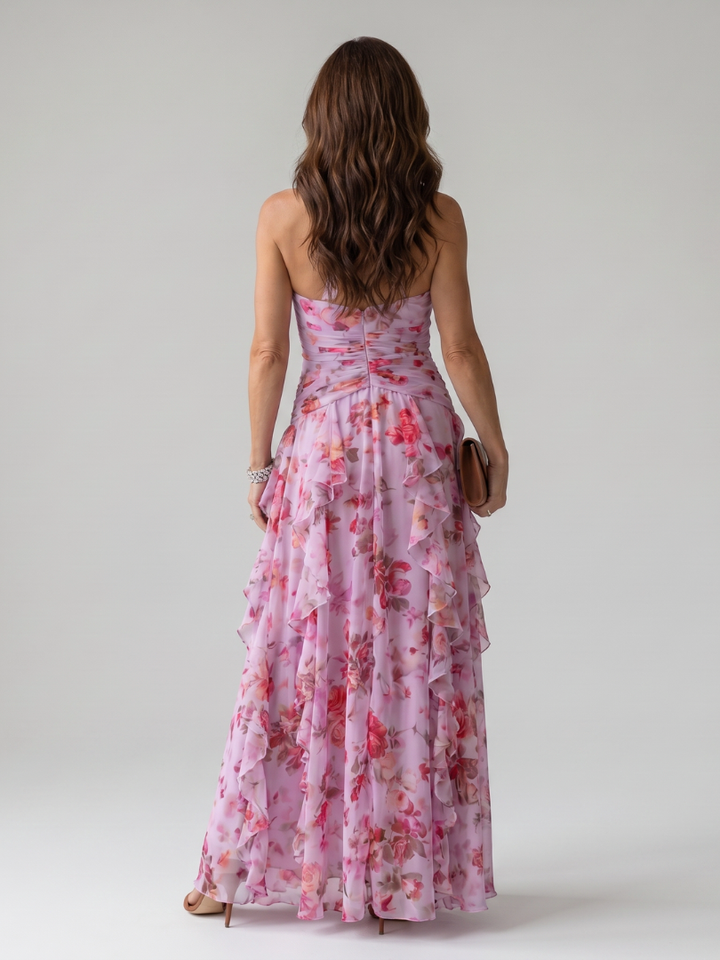 Abito Maxi Floreale con Corpino Arricciato Nori™