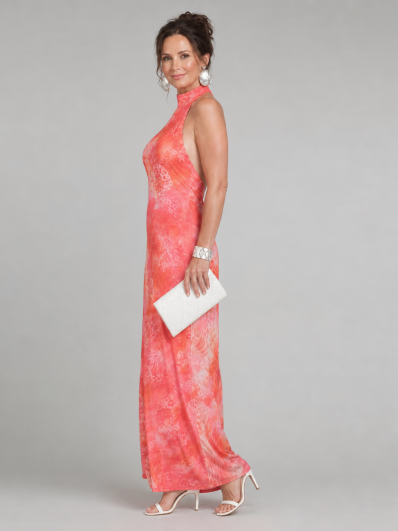 Coraline™ Abito Maxi con Scollo All'Americana e Motivo Stampato