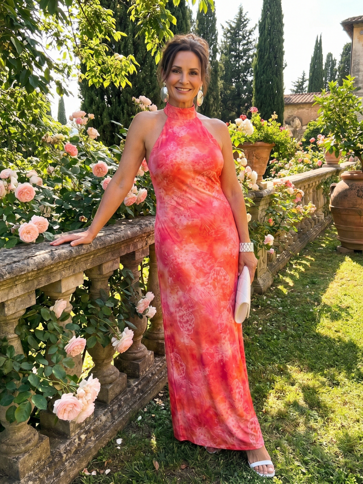 Coraline™ Abito Maxi con Scollo All'Americana e Motivo Stampato
