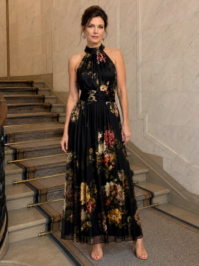 Sior™ Vestito Midi con Collo All'Americana a Fiori