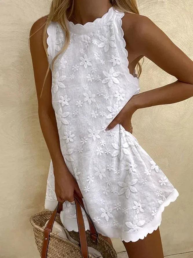 Abito Mini Senza Maniche in Pizzo Casual