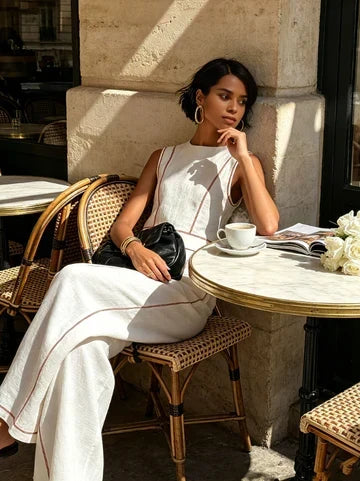 Vittoria | Completo Bianco con Top Senza Maniche e Pantaloni a Gamba Larga