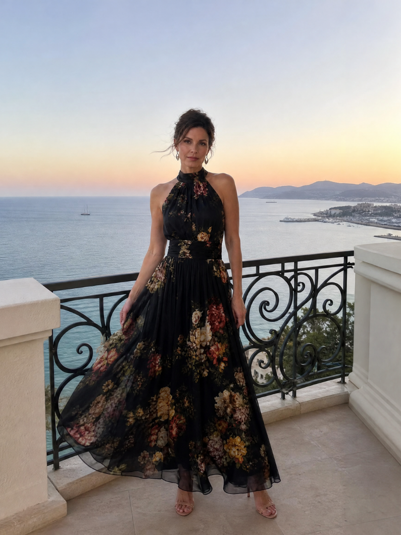 Sior™ Vestito Midi con Collo All'Americana a Fiori