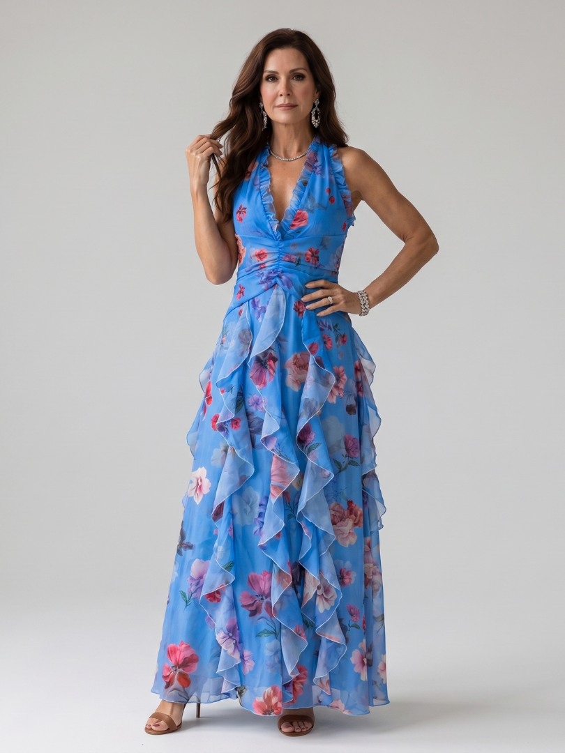 Abito Maxi Floreale con Corpino Arricciato Nori™