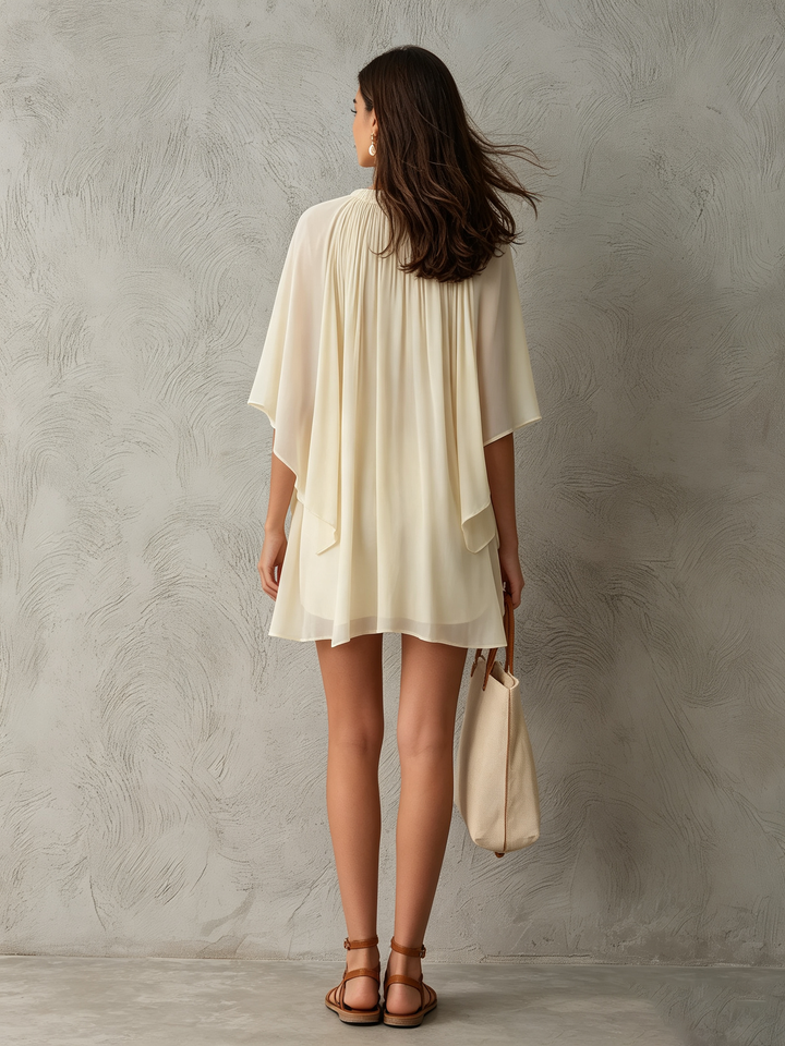 Abito Mini in Chiffon Beige con Maniche a Cappuccio per Donna