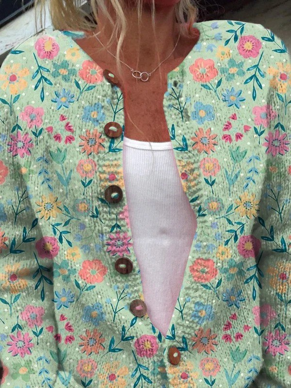 Cardigan casual con stampa floreale e bottoni