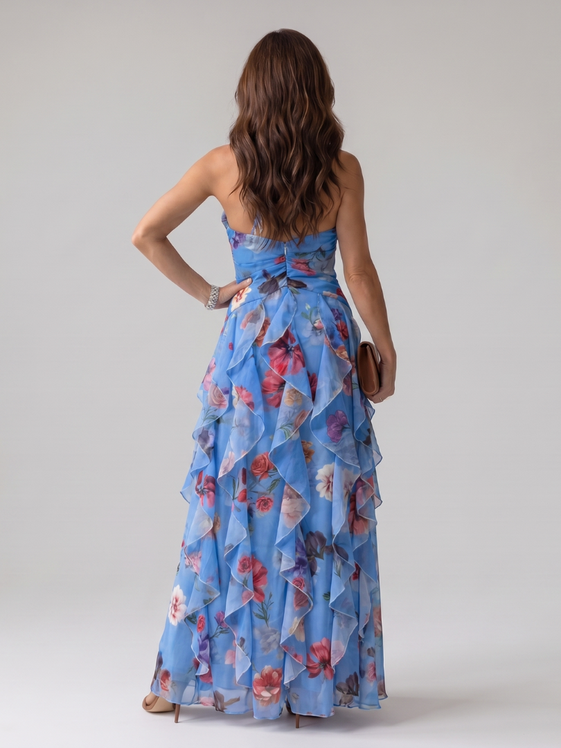 Abito Maxi Floreale con Corpino Arricciato Nori™