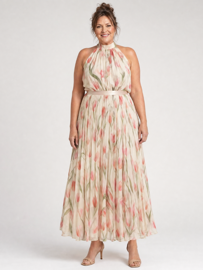Abito Midi Floreale Aurelle™ con Collo All'Inglese