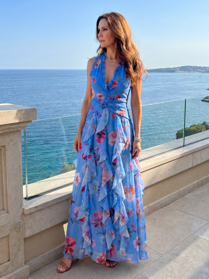 Abito Maxi Floreale con Corpino Arricciato Nori™