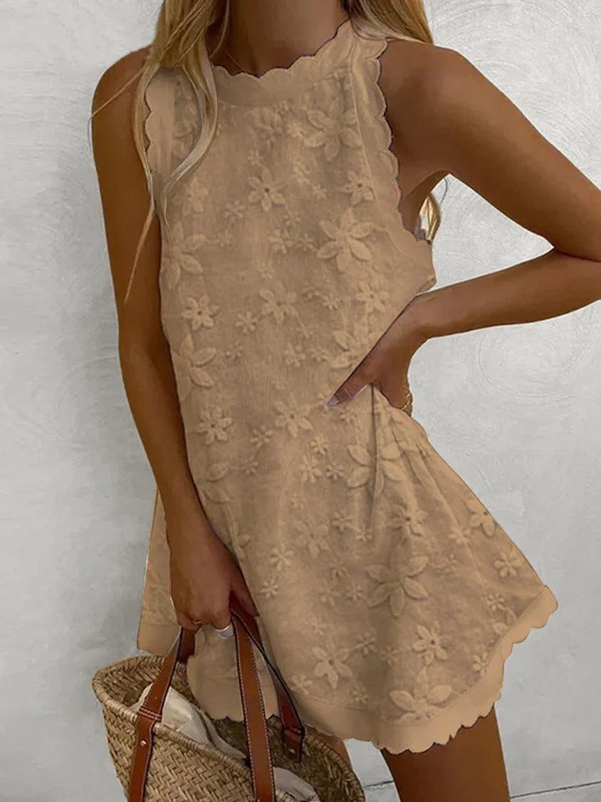 Abito Mini Senza Maniche in Pizzo Casual
