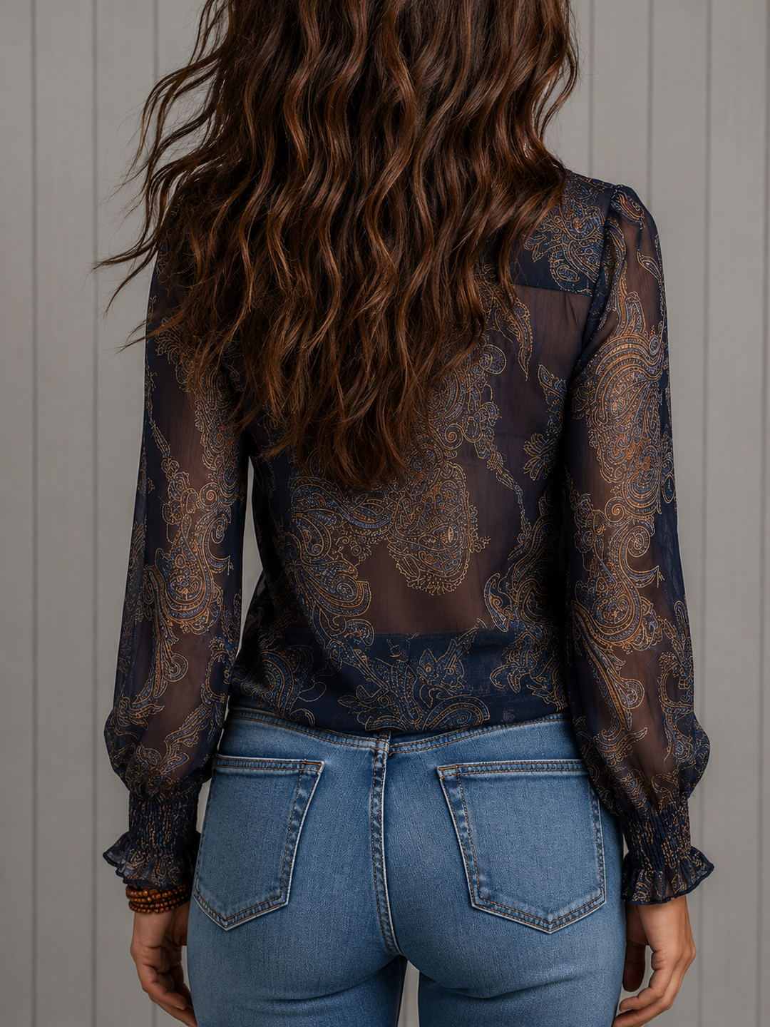 Elise | Blusa in Chiffon con Rouches Barocco Paisley