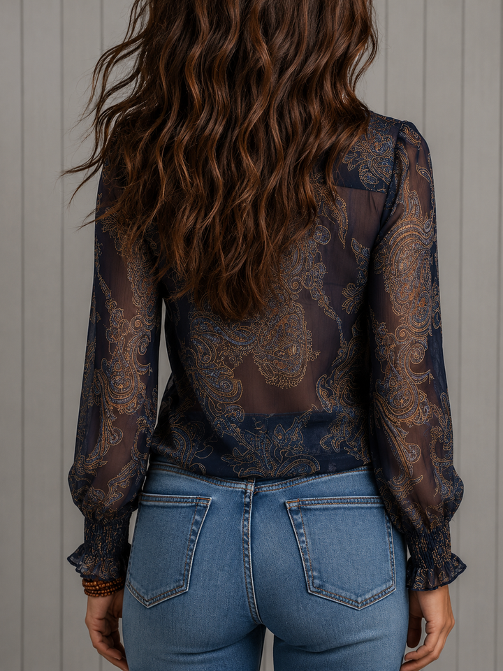 Elise | Blusa in Chiffon con Rouches Barocco Paisley