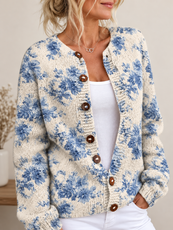 Cardigan casual con stampa floreale e bottoni