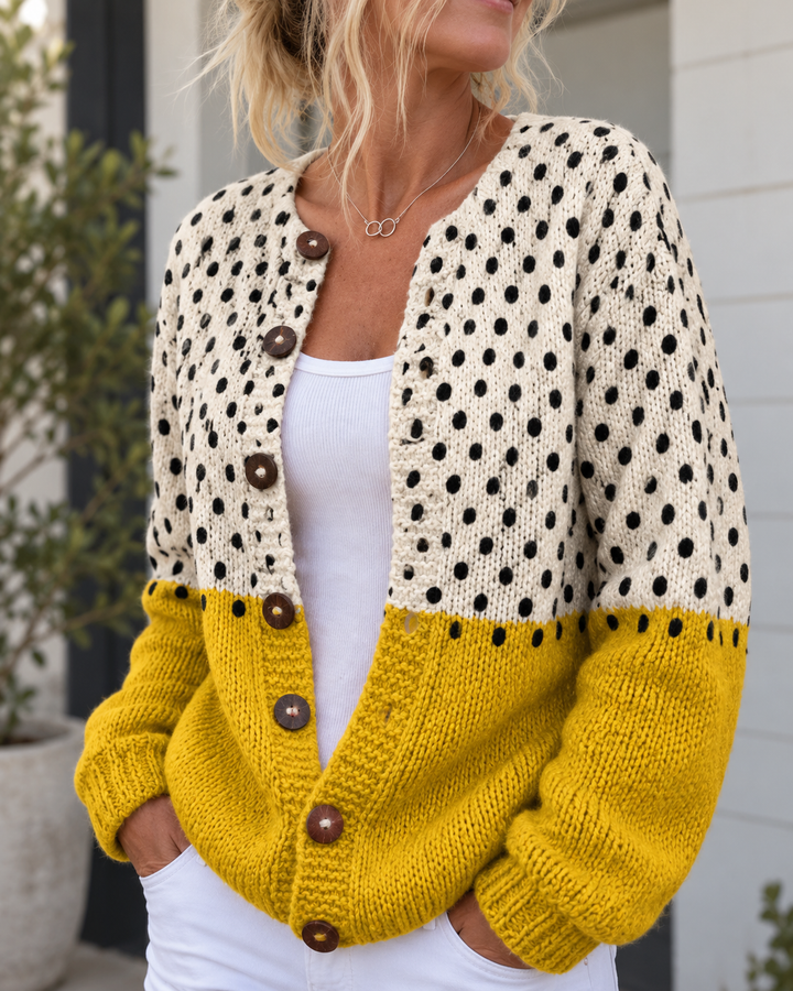 Maude | Cardigan giallo con stampa a pois e bottoni