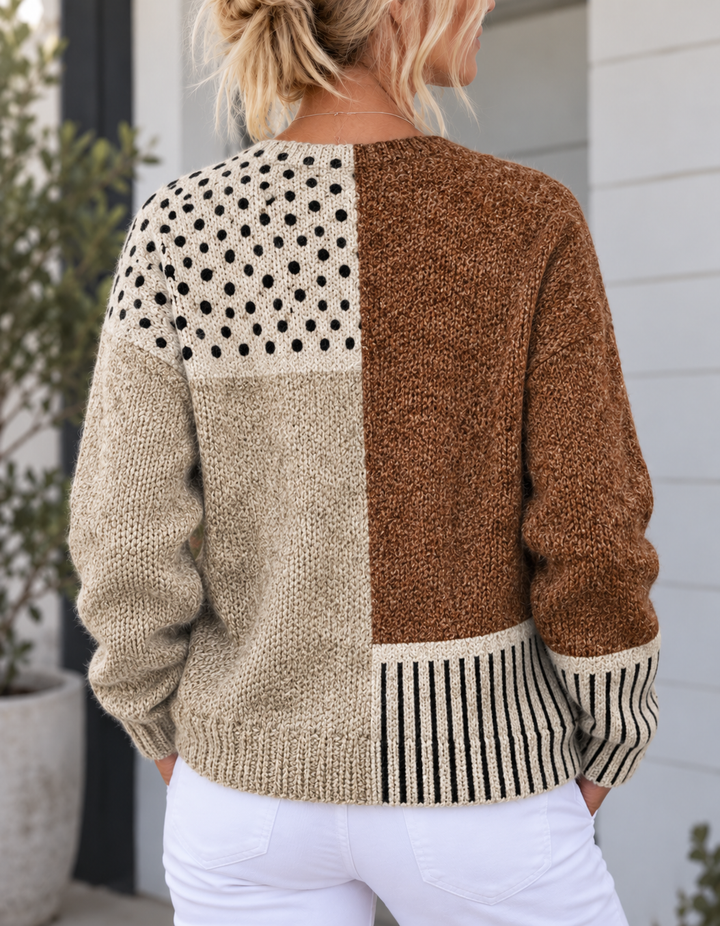 Cardigan minimalista con stampa a pois astratti e bottoni
