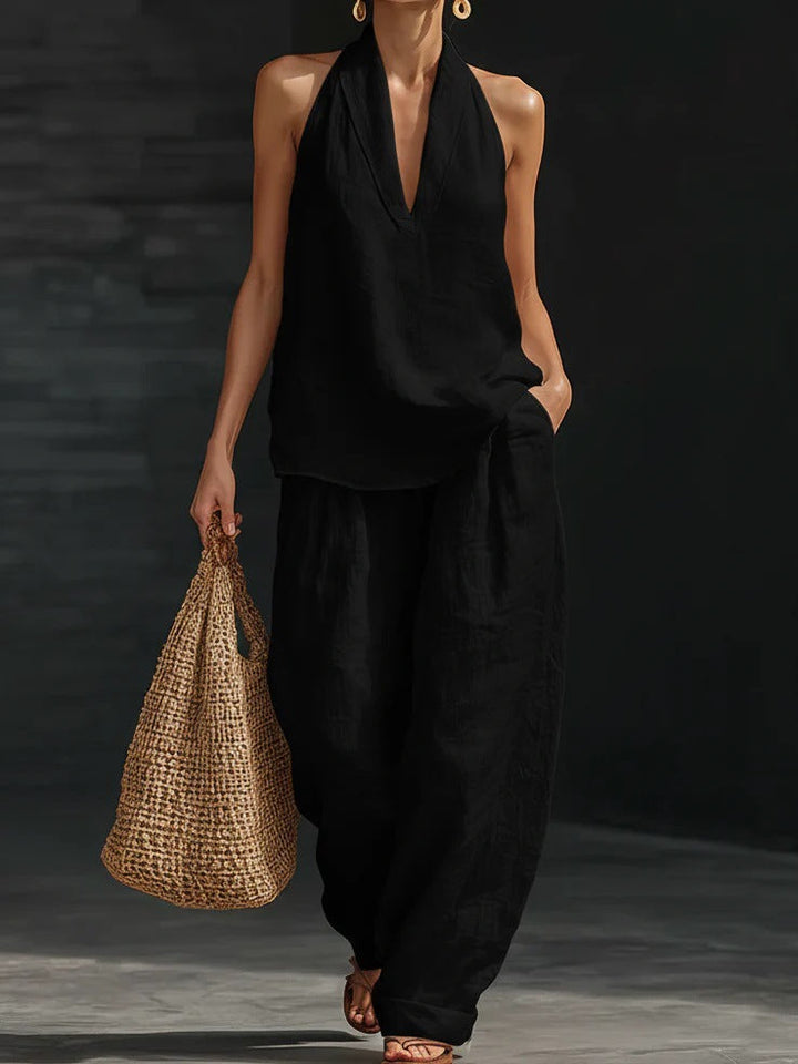 Zoe | Completo smanicato con pantalone ampio