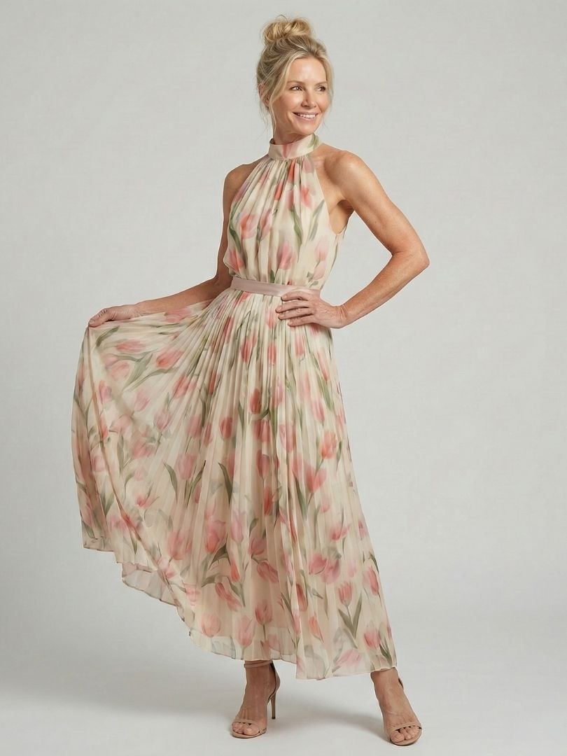 Abito Midi Floreale Aurelle™ con Collo All'Inglese