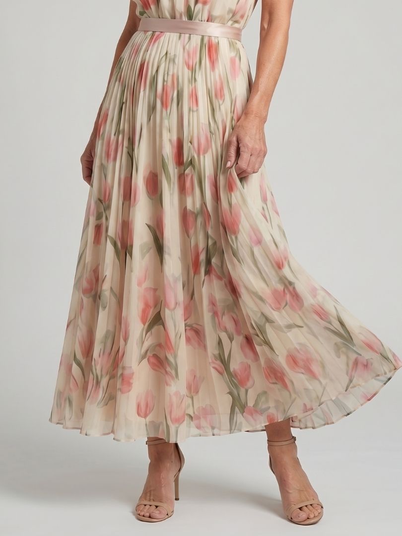 Abito Midi Floreale Aurelle™ con Collo All'Inglese