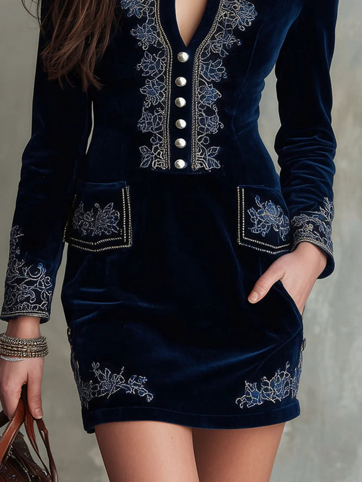 Vestito Mini in Velluto Ricamato Vintage