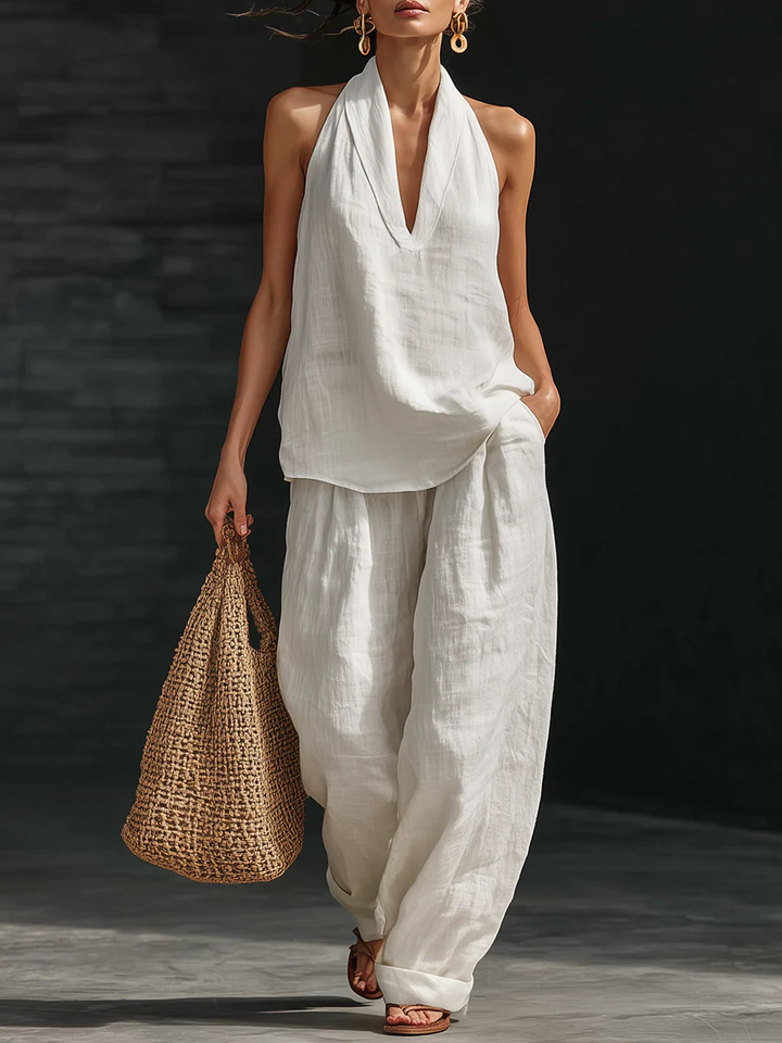 Zoe | Completo smanicato con pantalone ampio