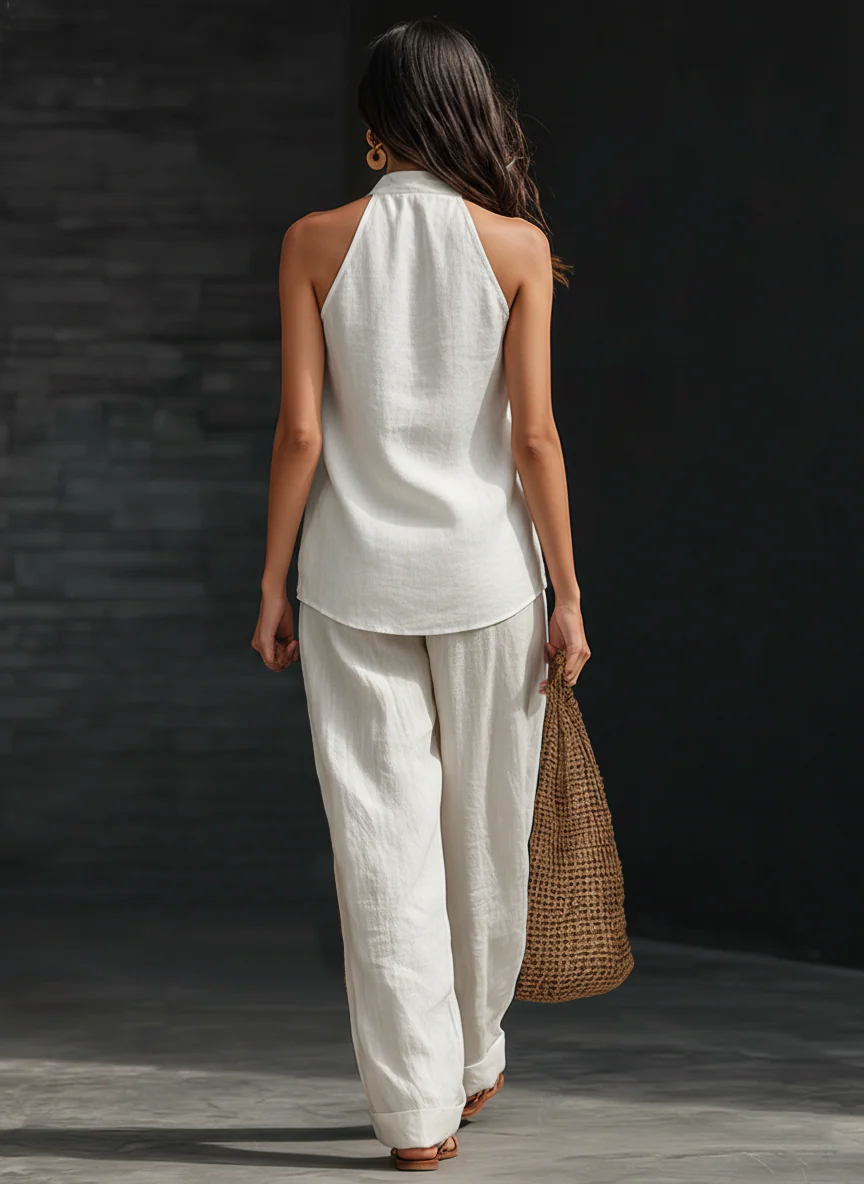Zoe | Completo smanicato con pantalone ampio